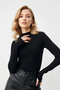 Women's Black Turtleneck Finger-Looped Long Sleeve Cotton Stretchy Basic Body Blouse