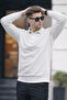 Men's Polo Neck Knitwear White Loose Basic Sweater - 2