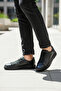 Men's Black Textured Leather Black Thick Sole Guaranteed Lace-Up Casual Sneakers - 2