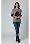 Women's Plum Gray Madonna Collar (Argyle) Diamond Pattern Open Shoulder Knitwear Sweater - 3
