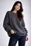 Anthracite Crew Neck Oversize Women's Knitwear Sweater - 2