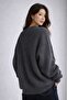Anthracite Crew Neck Oversize Women's Knitwear Sweater - 4