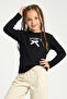 Girl's Bow Embroidered Ribbed Knit Long Sleeve Bodysuit