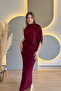 One Shoulder Draped Elegant Burgundy Long Dress - 5