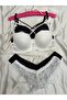 Women's Lace Detailed Non-Padded Cross-String Underwire Bra Panty Set 2-Piece Set - 4