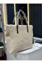 Women's Large Size Plush Fabric Shoulder Bag Cream Strap Tan