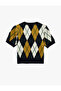 Short Sleeve Crew Neck Diamond Pattern Knit Sweater - 4