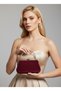 Burgundy Gold Luxury Suede Metal Chain Handle Pearl Stone Embroidered Women Evening Dress Bag Wedding Engagement Graduation