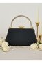 Black Gold Luxury Suede Metal Chain Handle Pearl Stone Embroidered Women's Evening Dress Bag - 3