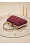 Burgundy Gold Luxury Suede Metal Chain Handle Pearl Stone Embroidered Women Evening Dress Bag Wedding Engagement Graduation - 5