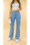 Lovrens 90`S Lycra Loose Women's Baby Blue Back Pocketless Super High Waist Jean Denim Trousers - 3