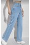 Lina 90`S Stretch Fabric Casual Women's Light Blue Super High Waist Wide Leg Denim Jeans