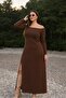 Women's Plus Size Madonna Collar Front Single Slit Modal Fabric Long Stretchy Dress