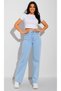 Lina 90`S Stretch Fabric Casual Women's Light Blue Super High Waist Wide Leg Denim Jeans - 2