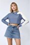 Women's Custom Designed Collar, Buttoned Sleeve, Two-Tone Crop Blouse, Short Shirt - 2