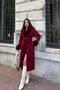 Women's Burgundy Full Length Cashmere Coat with Fur Detailing at Cuffs and Collar Nbstr1033