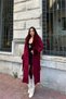 Women's Burgundy Full Length Cashmere Coat with Fur Detailing at Cuffs and Collar Nbstr1033 - 5