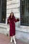 Women's Burgundy Full Length Cashmere Coat with Fur Detailing at Cuffs and Collar Nbstr1033 - 2