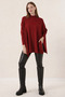 Women's Slit Burgundy Poncho Sweater Dp0001 - 3