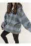 Zipper Detailed Hooded Blue Women's Sweat Coc2695 - 4