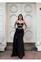 Stretchy Fukuro fabric staples collar front stone-embroidered train evening dress 583358 BLACK - 3