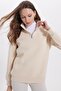 Women's Relax Fit Comfortable Cut Cotton Inside Fleece Half Zipper Ecru Stand Collar Sweatshirt