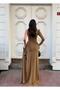 Flowers Pearl Detailed One Shoulder Evening Dress 583371 Gold - 4