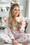 Cherry Print Transitional Thin Button Knitted Pajamas Suit 7978