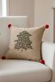 Pine Tree Embroidered Pompom Straw Look Woven Throw Pillow Cover Beige - 2