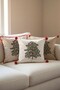 Pine Tree Embroidered Pompom Straw Look Woven Throw Pillow Cover Beige - 5