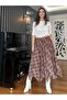 Brown Skirt Asymmetrical Elastic Waist Chiffon Skirt