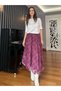 Burgundy Skirt Asymmetrical Elastic Waist Chiffon Skirt - 2
