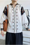 Women's White Buttoned Shirt with Ethnic Pattern and Embroidery