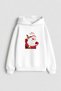 New Year Santa Claus New Year's Day Christmas Printed White Children's Hooded Sweatshirt
