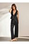 Women's satin lace detailed front tie 2-piece pajama set - 3