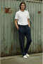 Navy Blue Baggy 2 Thread Fabric Relaxed Fit Elastic Waist Pocket Detail Wide Leg B Piped Sweatpants - 5
