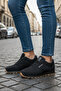 Unisex Black Crepe Lace-Up Mesh Breathable Comfortable Sole Walking Sneakers Sneakers - 2