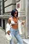 Silver Color Lace-Up Crop Top Blouse - 3