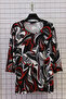 Women's Plus Size Stretch Fabric Crew Neck Mixed Patterned Three-Quarter Sleeve Mother T-Shirt Jersey Blouse - 2