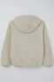 Girl's Plush Sweatshirt Hooded with Kangaroo Pocket, Age 5-8, Stone - 4