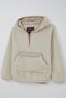 Girl's Plush Sweatshirt Hooded with Kangaroo Pocket, Age 5-8, Stone - 5