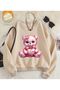 Pink Teddy Bear Print Detailed Crew Neck Sweatshirt