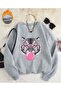 Cute Zebra Print Detailed Crew Neck Sweatshirt