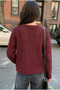 Women's Burgundy Standard Size Lace-Like Knit Floral Embroidered Cotton Knitwear Sweater - 2