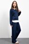 Navy Blue Stone Detailed Pantsuit for Girls 3-Piece Shirt Set 23478 - 3