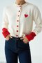 Women's Cream Crew Neck Heart Detailed Knitwear Cardigan - 2