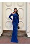 Silvery Crepe Fabric One-Shoulder Evening Dress with Stone Embellishments 583373 Cobalt Blue