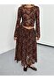 Women's Floral Patterned Tulle Midi Length Bohemian Skirt Lined Embroidered Skirt - 2