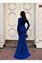 Silvery Crepe Fabric One-Shoulder Evening Dress with Stone Embellishments 583373 Cobalt Blue - 4
