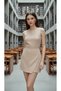 Women's Beige Stretch Fabric High Waist Asymmetrical Mini Shorts Skirt - 5